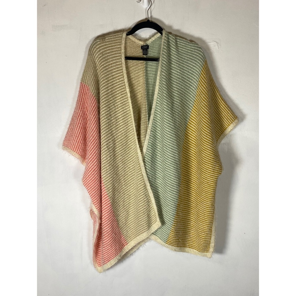 Roffe Colorblock Kimono Cardigan Fuzzy Oversized Boho‎ Coastal Wrap One Size